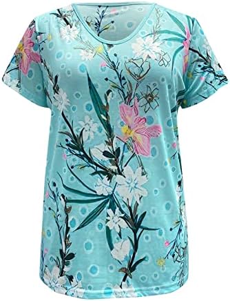 Симпатични кошули за жени летни жени Кратки ракави против вратот Цветни печатени врвни маици Обични кошули Tee Tunic
