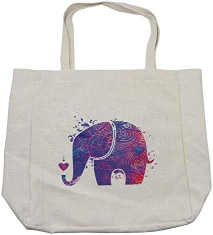 Торба за купување јога Амбесон, силуета со цветни слонови со распрскувачи во боја и малку срце, еколошка торба за еднократна употреба