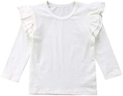 Kmbangi Kids Toddler Baby Girls Ruffle Долг ракав маица Топ блуза цврста памучна основна маичка обична кошула
