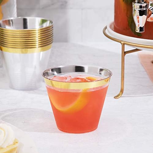 100 Златни Пластични Чаши | 9 мл | Тврди Чаши За Еднократна Употреба | Пластични Чаши За Вино | Пластични Чаши За Коктели | Пластични Чаши