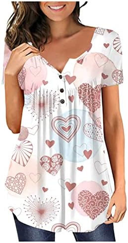 Nokmopo женска кошула модна обична случајна печатење на Денот на вineубените на Денот на вineубените, лабава врата со кратки ракави со кратки ракави, тенок врвови на маиц?