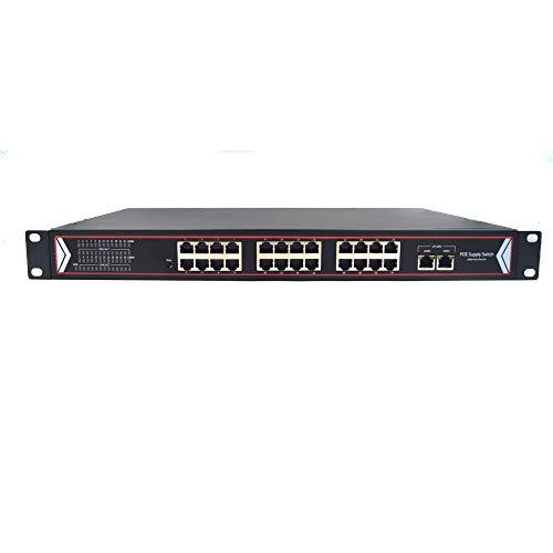 Primeda 16 Port PoE Switch со 2 Gigbit Ethernet Uplink Port и SFP | 150W - Поддршка IEEE802.3AF, нерешени, приклучете и играјте POE+, проширете на 492feet