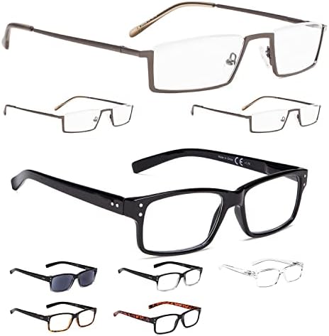 Лур 3 пакува очила со метал со метал со метал + 6 пакувања класични очила за читање