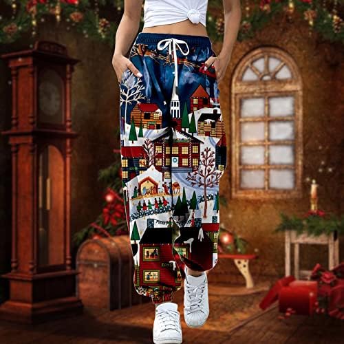 Женски Божиќни џемпери плус големина буги памук со високи половини опуштени фит џемпери Божиќни лабави фит салон џогери