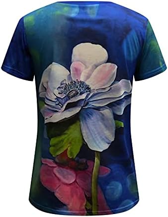 Цветни врвови за печатење за жени маици со краток ракав екипаж на екипажот на вратот, тренинг кошула гроздобер графички бохо -маички 2023 мода