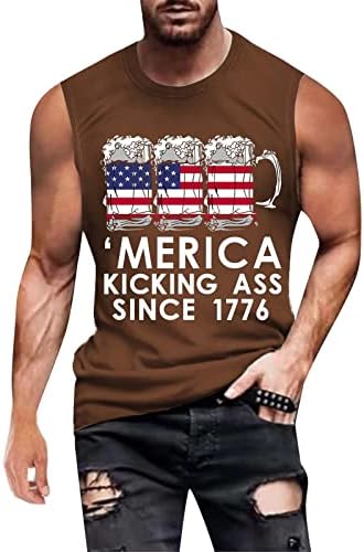 ЗДДО 4 -ти јули Менс мускулен патриотски резервоар врвови на тренингот без ракави летни атлетски 1776 американски салата за салата за знамиња