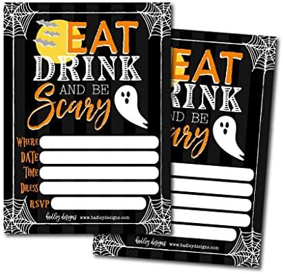 25 Јадете пијалок и бидете застрашувачки картички за покани за Ноќта на вештерките за деца возрасни, гроздобер роденден или венчавки од