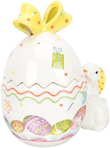Керамички чај со јајца од јајце, керамички чај канистер, велигденска јајце во форма на јајце, со зајачко уво глава, капа на капакот на бонбони,