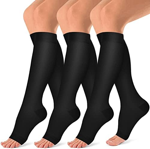 Blainjoy Отворен пети компресија чорапи жени и мажи - 15-20 mmhg Поддршка за обнова на циркулацијата Медицински компресија чорапи