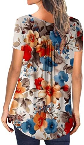 Женски летни врвови фустани случајни одморалишта за жени 2023 модно копче надолу со кошули со краток ракав, плетени тунични врвни