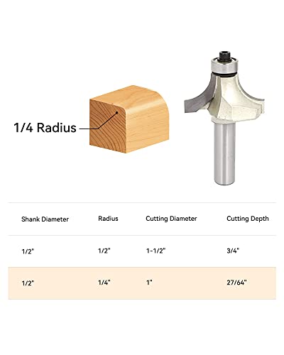 1/4 Рутер за рутер на радиус со бит со 1/2 Шанк ， монистра што се заокружува за да се работи за обработка на дрво за обработка на дрво