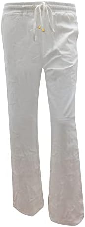 Постелнини панталони за жени цврста боја лабава вклопена лабава исечени панталони со висина на половината, широко распространети панталони