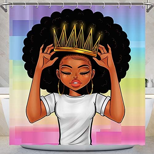 Кои Црна Девојка Туш Завеса, Афроамериканка Девојка Со Круна Туш Завеса, Афро Девојки Африкански Кралица Принцеза Бања Завеса