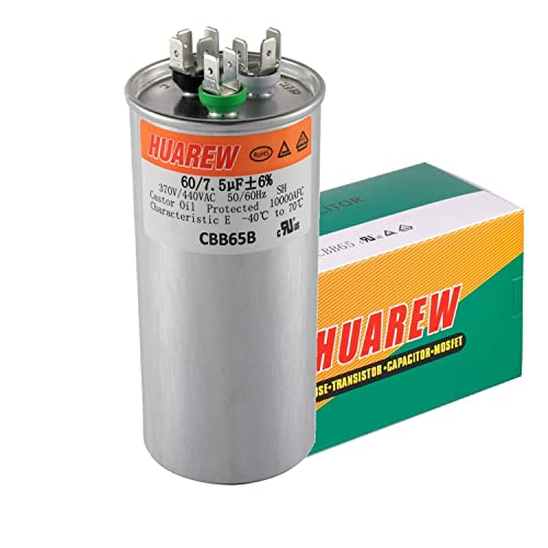 Huarew 60+7,5 uf ± 6% 60/7,5 MFD 370/440 VAC CBB65 Двојна патека за почеток на кондензаторот директно ладно или топлинска пумпа за климатик или
