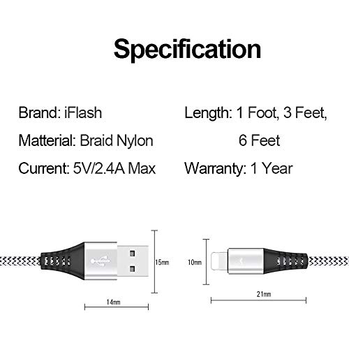 IFLASH [3PACK] најлонски плетенка iPad iPhone Chable/Sync Cable со LED, полнење и синхронизација кабел за Apple iPhone XS Max/XS/XR/X/8