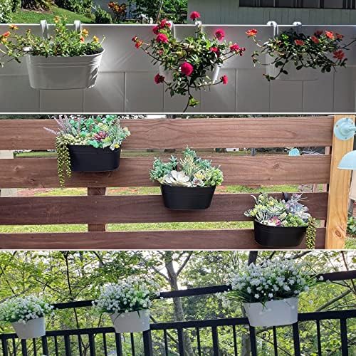 4 пакувања метални висечки жардинери за оградување балкон повеќебојни висечки цвет тенџере со одвојливи куки за палуба ограда метал