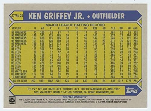 2022 Ажурирање на Топс 1987 Бејзбол 87TBU-24 Кен Грифи rуниор. Картичка за тргување со бејзбол во Сиетл Маринерс