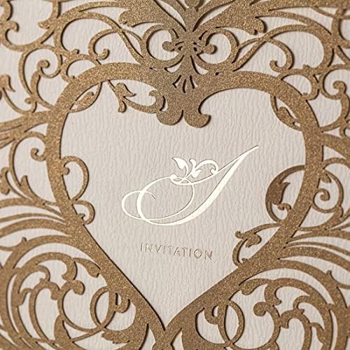 Jofanza 50pcs злато срце ласерски исечени свадбени покани картички комплети елегантна цветна хартија покани за брак картонски ангажман роденденски