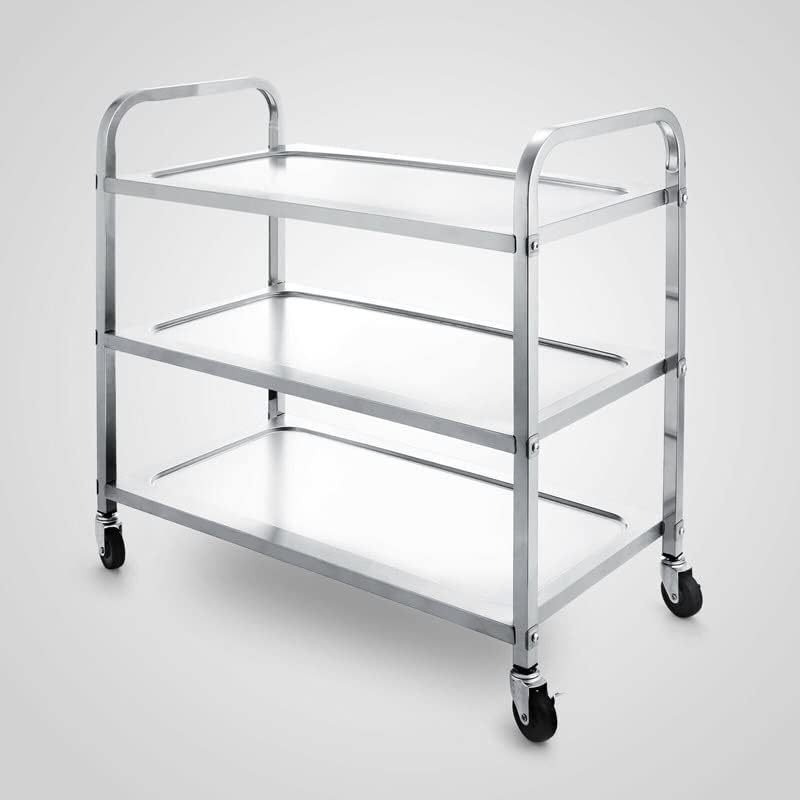 SXYMKJ 3 полица кујна количка за комерцијална храна, чајната кујна со тркала, решетка за складирање кујна