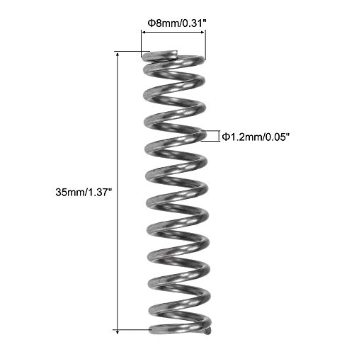 Uxcell Компресирана пролет, 8мм ОД, големина на жица од 1,2мм, компресирана должина од 22,75мм, должина од 35мм, 55,9n капацитет на оптоварување