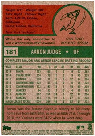 Архиви на Топс 2019 година 181 Арон Судија Newујорк Јанкис Бејзбол картичка