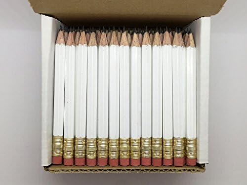 Половина моливи со Eraser - голф, училница, пив, кратко, мини, не -токсично -хексагон, заострен, 2 молив, боја - бела, кутија од
