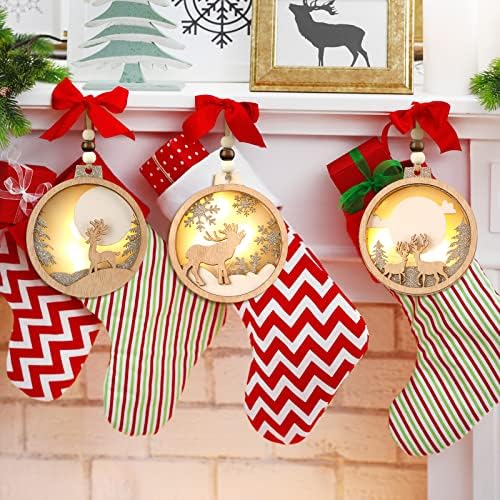 Yalikop 6 парчиња водеа дрвени Божиќни украси поставени новогодишни елки кои висат украси Божиќни украси затворени дрвени ирваси украси за празник, декорација на заба
