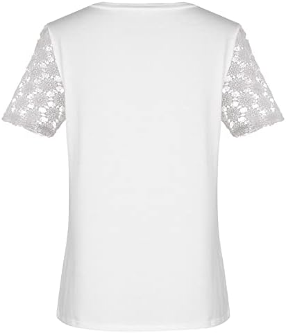 Валентин кошула за жени шуплива чипка со кратки ракави екипаж гроздобер графички мачки за соништа, основни бели врвови на туника