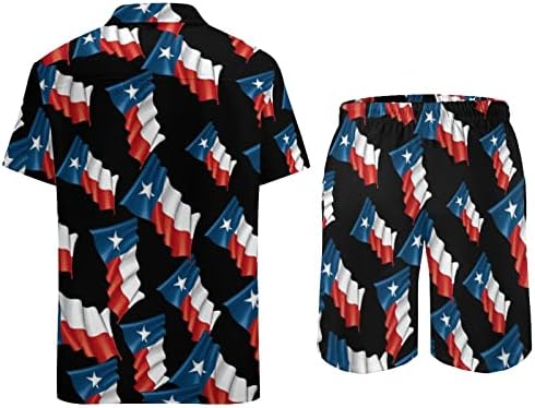 Тексас мавтајќи со знамето мажи 2 парчиња хавајски сет копче-долу кошули со кратки ракави, панталони за плажа лабаво вклопни манжетни