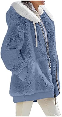Зимски меки блузи жени трендовски целосен патент за надворешна облека V вратот колеџ со долг ракав потопло цврсти качулка со врвови