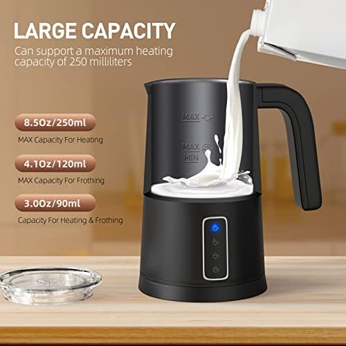 Qiki Milk Frother, 4 во 1 електрично млеко пароброд, фротер за кафе, автоматски производител на тивка топла и ладна пена со 4 шепоти