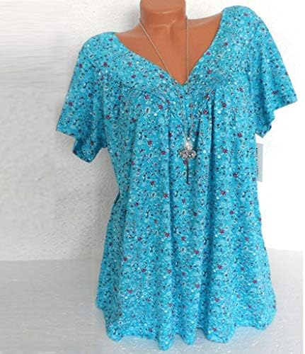 Плус Големина Блузи Жени Цветни Печатени Преголеми Блузи Врвни Кратки Ракави В - Вратот Печатење Фустан Блуза Пуловер Туники Маици