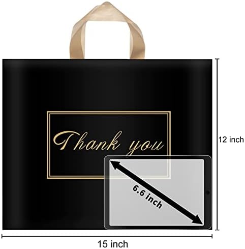 Wakako 60 пакет Ви благодариме торбички за торбички, 16x18 инчи благодарам торби за подароци со рачка за мал бизнис, масовни пластични кеси за купување за бутик, црно