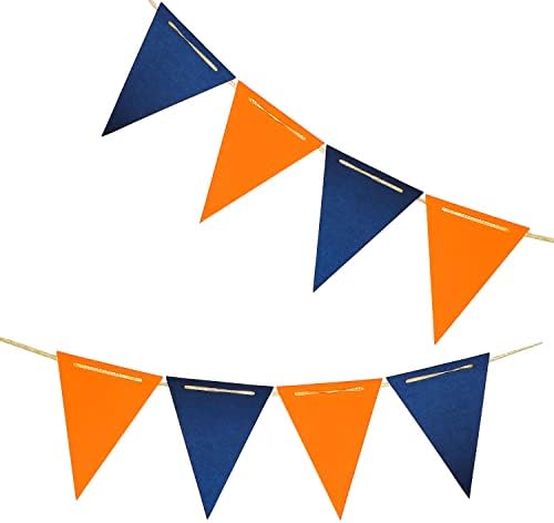 Знаме Со сино И Портокалово Знаме, Портокалово И Сино Гроздобер Двострано Триаголно Знаме,За Декорација На Забави, Пакување