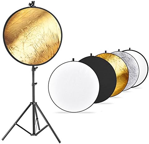 Neewer Photo Studio Осветлување Рефлектор и комплет за штанд: 43 инчи/110 сантиметри 5-во-1 мулти-дискови рефлектор, 75-инчен