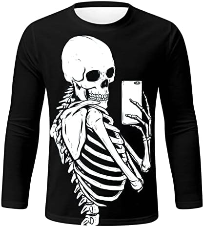 XXBR Ноќта на вештерките војник маици со долг ракав, скелет смешно графичко печатено вежбање спортско атлетика забава, врвови