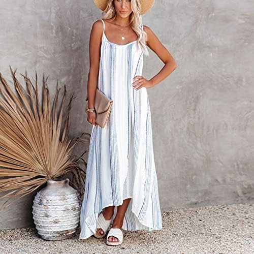 Женски обичен летен фустан шпагети каиш без ракави високи половини плажа долга макси сончева фустан боемски празнични фустани