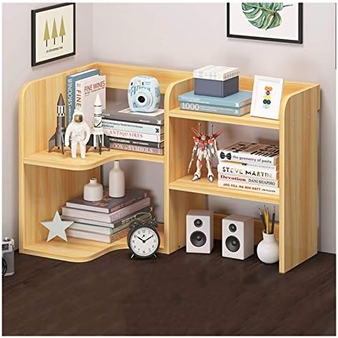 Арвеална дисплеј решетката со 2-полица 2-полица за книги Countertop Booksose Office Supplies Wood Desk Organizer Accessories Display Rack Bookshee, Natural, L 25.2 “