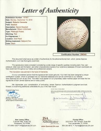 Сингл на Роберто Климент, потпишан автограмиран бејзбол JSA Coa Питсбург Пирати - автограмирани бејзбол