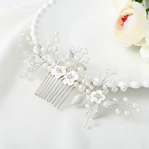 Catery цвет невеста свадба чешел за коса додатоци за коса со кристален бисер лисја од плетенка, невестински странични чешли за жени