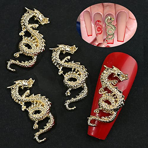 Златниот змеј за нокти, 3Д легура змеј привлечност за нокти Кинески Зодијак Змеј Наил Уметнички шарми метални нокти шарм за нокти за украси за