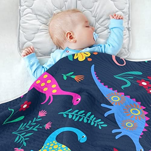 Диносауруси во боја на ќебето во боја, памучно ќебе за новороденчиња, примање ќебе, лесен меко висино ќебе за креветчето, шетач,