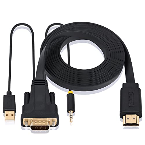 Yaodhaod VGA до HDMI кабел, 9,8ft VGA машки до HDMI машки конвертер кабел со аудио излез и USB -моќ Аналоген адаптер за адаптер