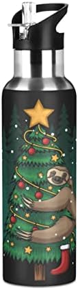Глафи ​​Среќно Божиќно шише со вода, шише со вода од 20 мл со слама капаче изолиран не'рѓосувачки челик, за спорт, одење, трчање, патување