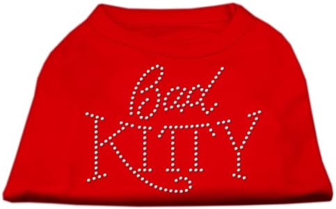 Производи за миленичиња Мираж 18-инчи Bad Kitty Rhinestud Print Mirts за домашни миленици, XX-LARGE, RED