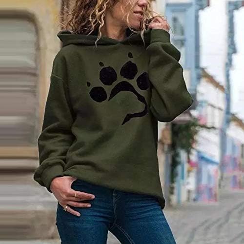 Latinday женски дуксери трендовски леопард печати долги ракави предни џебови лесни обични џемпери пуловер