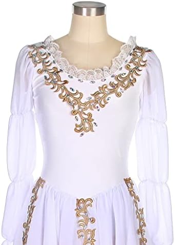 N/N/а долг ракав бел балетски танц за танцување кадифе кадифе со бел шифон фустан Лирски и современ костум