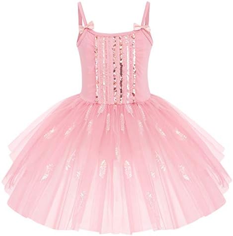 Afavom Toddler Kid Girls Sequins Fringes Camisole Балетски танц фустан сјај пердув Туту здолниште со леотарска балерина танцувачка облека