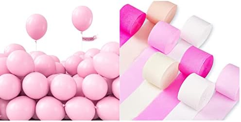 PartyWoo розови балони 50 компјутери и крепски хартиени стрими 8 ролни