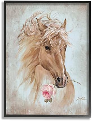 Stuple Industries гроздобер коњ портрет коњички сликарство розово розово цвеќиња, дизајнирана од деби кули црна врамена wallидна уметност,
